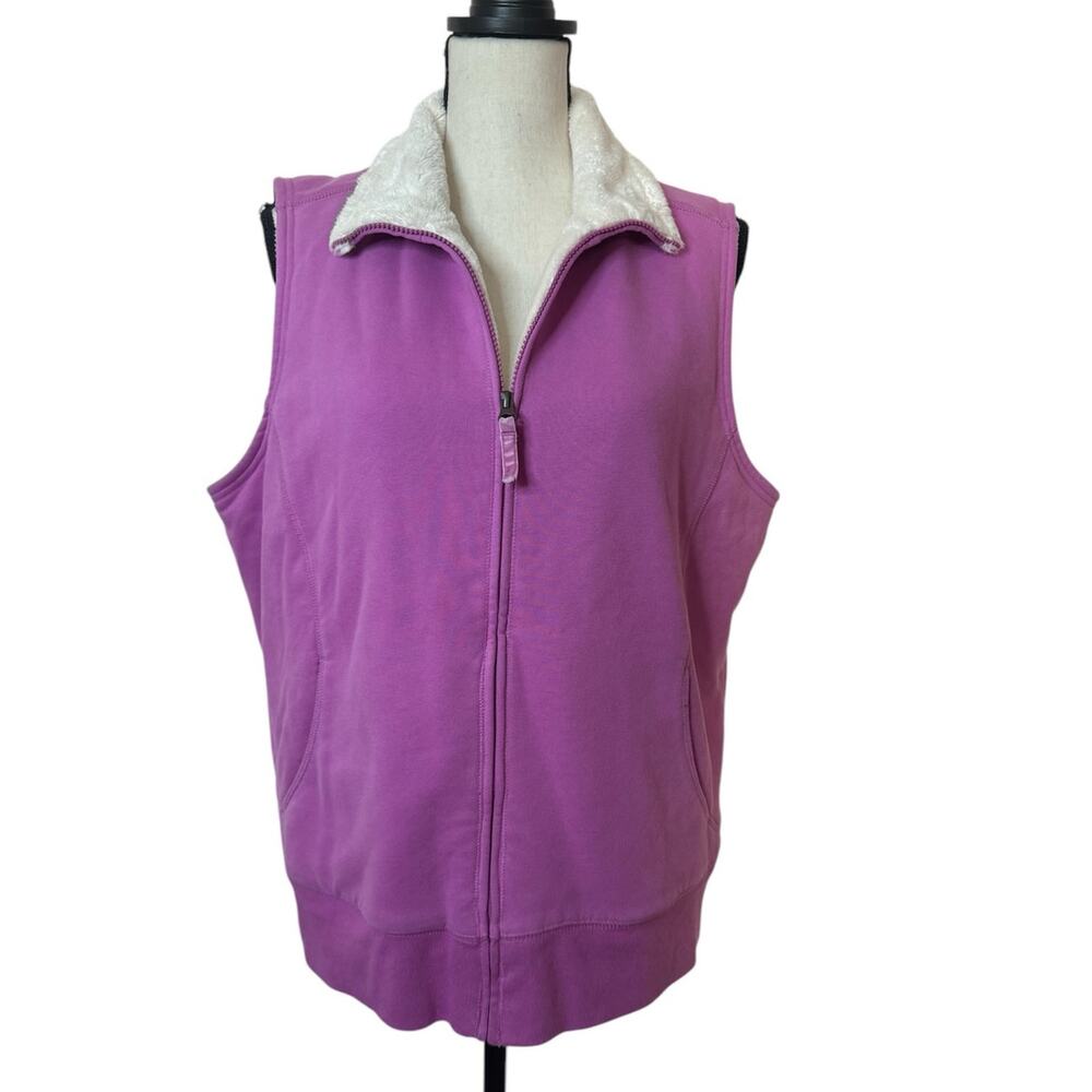 L.L Bean Women's Large Vest Purple‎ Sherpa Fleece Lined Soft Zip Up Mock Neck